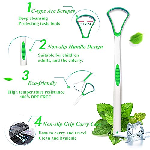 Tongue Scraper Cleaner 100% BPA Free Tongue Scrapers with Travel Handy Case for Adults, Kids, Healthy Oral Care, Easy to Use, Help Fight Bad Breath (4 PACK)
