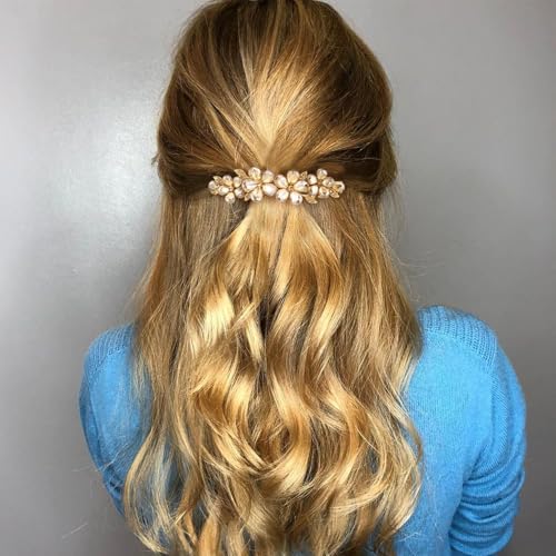 Joez Wonderful Rhinestone Hair Clips, Bridal Hair Accessories for Women, Sparkly Crystal Hair Pins, Fancy Hair Barrettes for Wedding, Bride, Long Hair (Champagne Flower, 1 Pcs)
