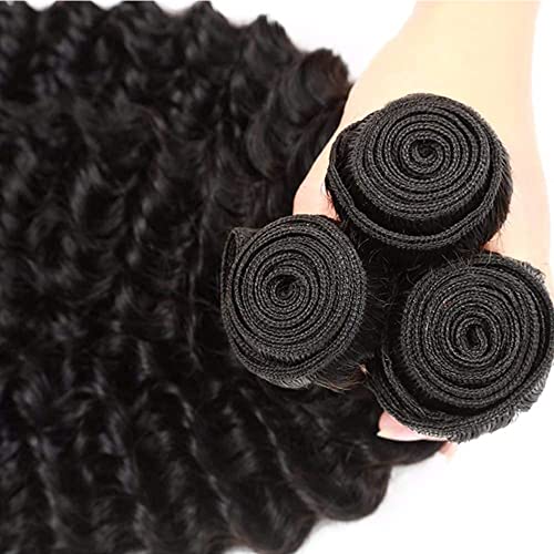 1B Natural Black Deep Wave Human Hair Bundles Unprocessed Brazilian Virgin 3 Bundles 26 28 30 Inch Black Deep Curly Bundle Human Hair Extensions 50 Gram Per Bundle
