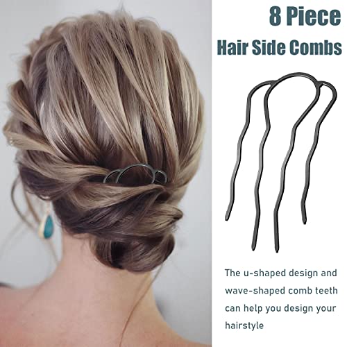 8 Pieces Side Combs, Metal Fork Clip Pins for Buns, 4 Prong Updo U-Shape Sticks for Women Hair Styling Tool Accessories