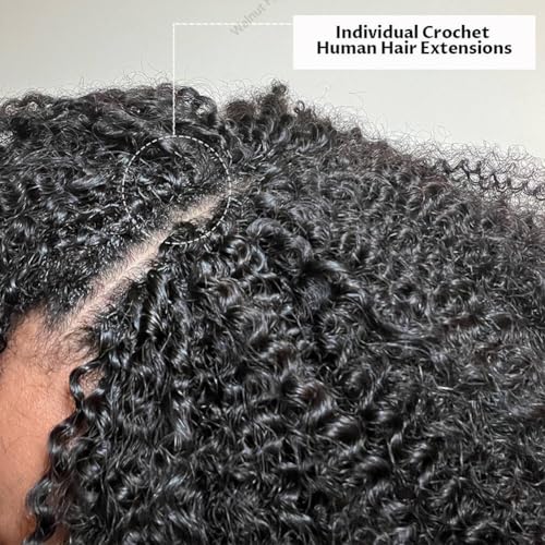 Knotless Pre Separated Crochet Human Hair Extensions Afro Kinky Curly Mongolian Virgin Braiding Hair Invisible Pre Looped Feather Braids Bundles For Black Women Walnut Hair 18inch 120g