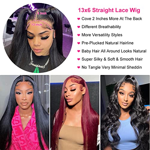 13x6 HD Lace Front Straight Human Hair Wigs for Woman Glueless 13x6 Lace Frontal Wigs Human Hair Pre Plcuked Straight Lace Frontal Wig Human Hair 13x6 Lace Front Wigs 34 Inch