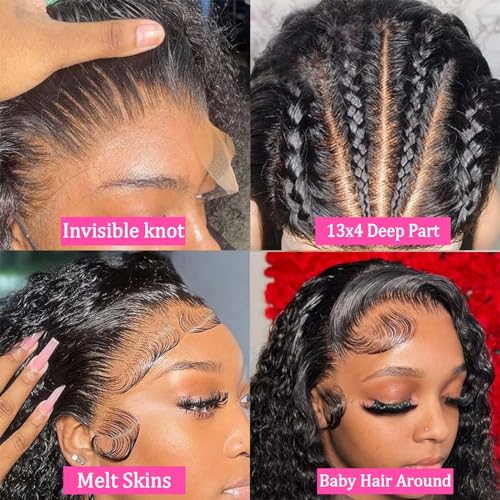 Deep Wave Lace Front Wigs Human Hair Curly Wig,13x4 HD Lace Front Wigs Human Hair Pre Plucked,150% Density 10A Human Hair Lace Front Wigs Water Curly Wig For Black Women With Babyhair(30 inch)