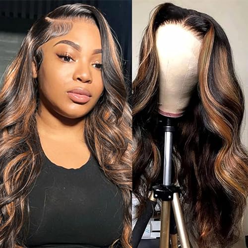 CHUDI Highlight Ombre Lace Front Wig Human Hair 210% Density Colored 13x4 HD Transparent Lace Frontal Wigs Glueless Body Wave Wigs Pre Plucked With Baby Hair FB30 Light Brown Balayage Wig 26Inch