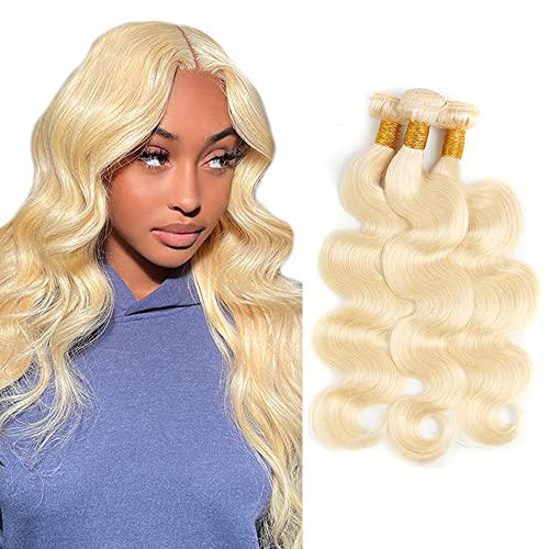 613 Body Wave Bundle Honey Blonde Human Hair 3 Bundles 100% Unprocessed Virgin Hair Brazilian Double Weft Extensions Blonde Color 22 24 26 Inch For Women