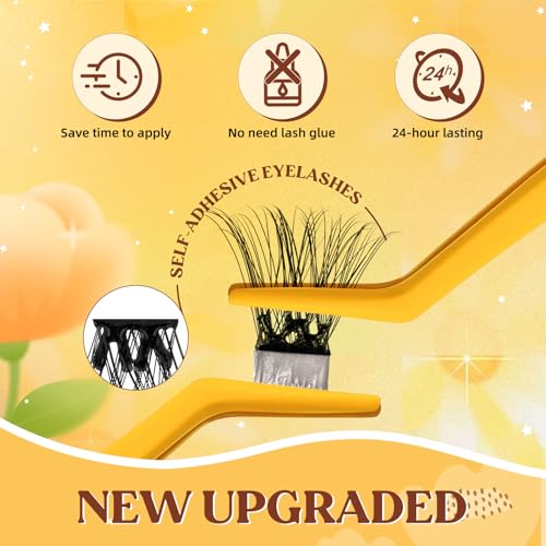 QUEWEL Self Adhesive Lash Clusters Kit, Pre Glued Eyelashes Clusters, 10-16MM Strong Hold Self Adhesive Eyelashes,D Curl Press On Lashes No Glue Needed DIY Lash Extensions Kit at Home(MJ02)