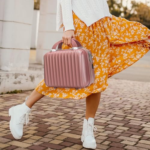 11 inch Hard Shell Cosmetic Case Makeup Travel Case Organizer Bag Small Portable Make up Train Hand Luggage with Elastic Strap ABS Mini Suitcase Gifts for Her.