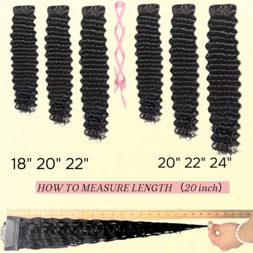Human Hair Bundles 20 22 24 Inch Deep Wave Bundle 12A Brazilian 100% Unprocessed Virgin Human Hair 3 Bundles Deep Curly Wet and Wavy Human Hair Quick Weave Extensions for Women Natural Black
