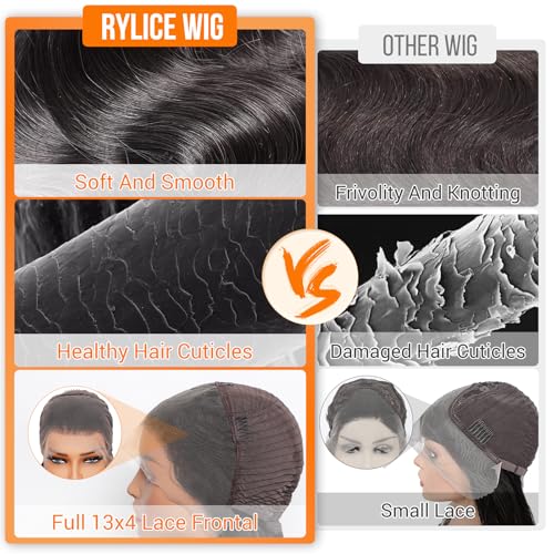 13x4 HD Lace Front Wigs Human Hair 24 Inch Natural Black Body Wave Human Hair Wig 200 Density 12A Glueless Wigs Lace Front Wigs Pre Plucked Glueless Frontal Wig for Women