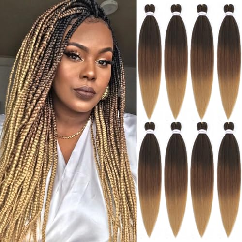 Alrence Pre Stretched Braiding Hair Long Braid 16 Inch 8 Packs Professional Braiding Hair Extensions Synthetic Crochet Twist Braids (16 Inch, 1B/30/27)