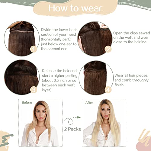S-noilite Wavy Clip in Hair Extensions Real Human Hair Double Weft Thick 8 PCS Clip in Remy Hairpiece Natural Body Wave Full Head (18 Inch - 140g, Dark Brown)