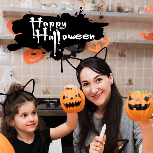 Halloween Cat Ears Headband ? Halloween Black Cat Ear Headband for Cosplay, Fancy Dress, Masquerade & Party Costumes - Black Cat Headbands