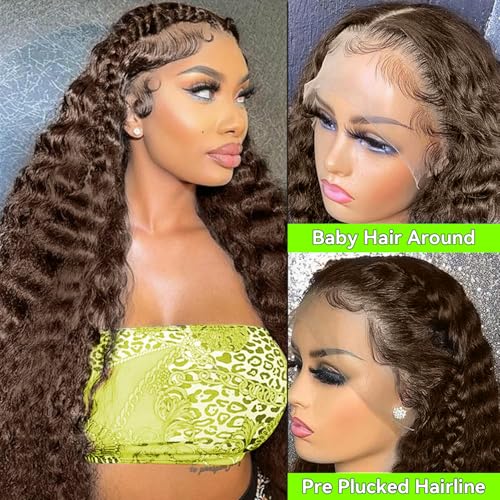 13x6 Chocolate Brown Lace Front Wig Human Hair HD Deep Wave Lace Front Wigs Human Hair Colored Deep Curly Lace Frontal Wigs Glueless Wig for Woman Pre Plucked Human Hair 22 Inch