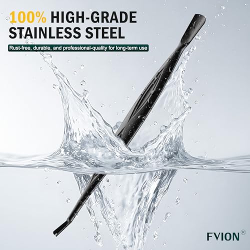 FVION 2-in-1 Cuticle Pusher with Fork, Cuticle Trimmer Dual End Cuticle Remover, Stainless Steel Nail Cuticle Care Tool for Manicure & Pedicure ? Black