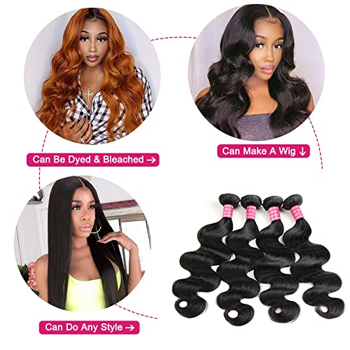YISEA Body Wave Bundles Human Hair 4 Bundles (26 24 22 20 inches) 12A Brazilian Virgin Human Hair Body Wave Bundles Natural Color 100% Unprocessed Brazilian Hair Weave Extensions