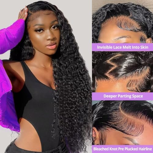 30 Inch 13x6 Deep Wave Lace Front Wigs Human Hair Wig for Women 12A 200% Density HD Lace Front Wigs Human Hair Pre Plucked with Baby Hair Natural Black