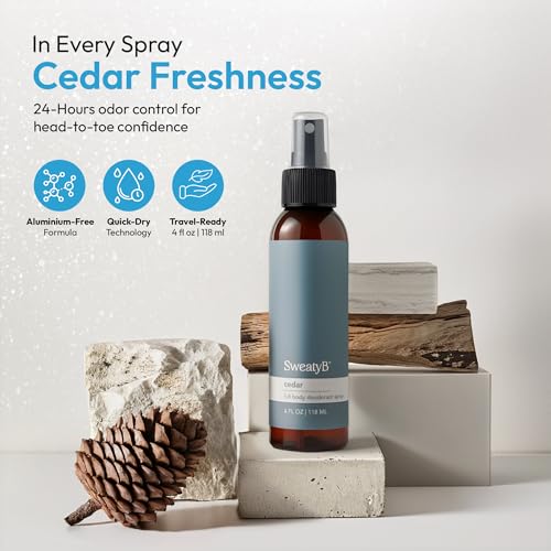 SweatyB¢ç Cedarwood deodorant for men & women - Odor Protection with cedarwood spray - Travel Size, Skin-Safe, Vegan & Made in USA - Cedar spray - 4 Oz - Pack of 2