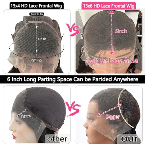 32 inch Deep Wave Lace Front Wigs Human Hair 13x6 HD Lace Front Wig 200% Density Deep Curly Wigs Human Hair Pre Plucked with Baby Hair Natural Color
