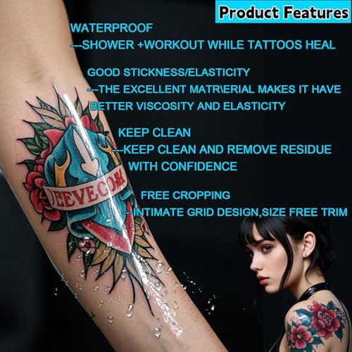 ANAMPION Tattoo Aftercare Waterproof Bandages 6"x2 Yard Second Skin Bandage Tattoo Cover Up Tape for Faster Tattoo Healing Recovery and Skin Care Protection Waterproof Bandage Transparent Film
