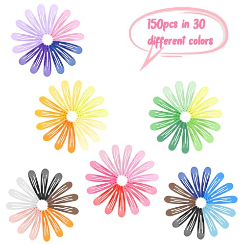NEBURORA 150 Pcs Colorful Snap Hair Clips 30 Colors Hair Barrettes for Girls 2 Inch Hair Barrettes with Storage Case Hair Accessories for Women