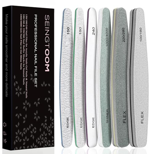6pcs Nail File Nail Buffers for Natural Nails, Emery Boards for Nails, Nail Buffer and Shine Kit Nail Filer, Nail Buffer Block 100/180 Grit Nail Files Fingernail Files