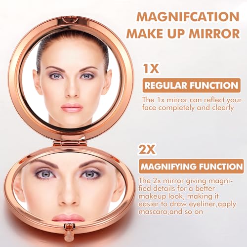 12 Pcs Small Compact Folding Pocket Makeup Mirror - Round Hand Held Mirror with 1X/2X Magnification for Women Girls Travel