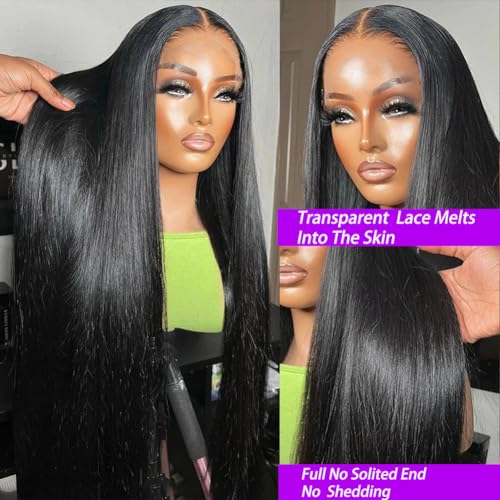Straight Lace Front Wigs Human Hair Pre Plucked 13x4 HD Transparent Lace Frontal Wig for Black Women Glueless Brazilian Virgin Hair 180% Density with Baby Hair Hairline