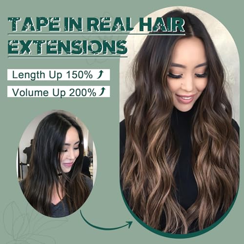 Benehair Remy Tape in Hair Extensions Human Hair Medium Brown&Dark Blonde Seamless Skin Weft Tape in Real Human Hair Extensions Straight Hair 24 Inch 100g #4P27 40pcs
