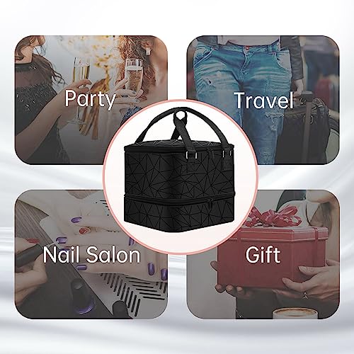 Nail Polish Organizer Case - Holds 42+ Bottles (15ml/0.5 fl.oz) and 1 Nail Lamp, Upgraded Double-layer Nail Polish Carrying Case Nail Polish Storage Bag with Handles (Black)