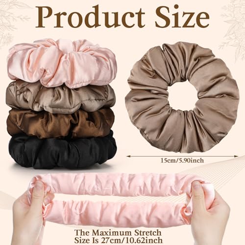 4Pcs Large Satin Hair Scrunchies, Big Pillow Scrunchies for Women Girls Silk Sleepy Scrunchie Ponytail Holders for Thick Hair