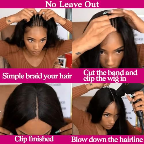 Straight V Part Wigs Human Hair Upgrade U Part Human Hair Wigs for Women Glueless Full Head Clip In Half Wig Natural Color 24inch