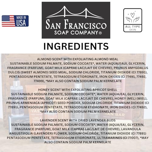 San Francisco Soap Company Simply Be Well Three Little Goats Goat Milk Soap Gift Set of 3 (Set I) | Almond, Honey Apricot, & Lavender |