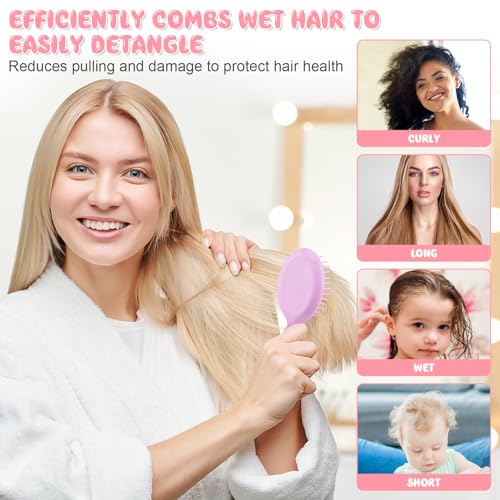 HOFASON 4 PCS Mini Wet Hair Brush Travel Stocking Stuffers for Women Teens Girls, Small Hair Brush for Pockets, Bachelorette Party Favors, Bridesmaid Gift, Spa Party Supplies, Travel Mini Brush