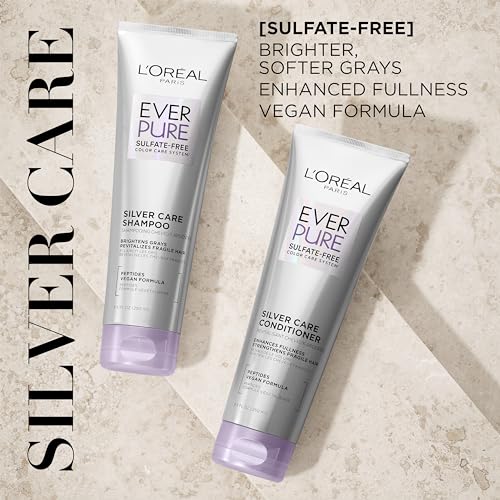 L'Oreal Paris EverPure Silver Care Sulfate Free Conditioner, Brightening and Nourishing Hair Care for Gray and Silver Hair, Vegan Formula with Peptides, 8.5 Fl Oz