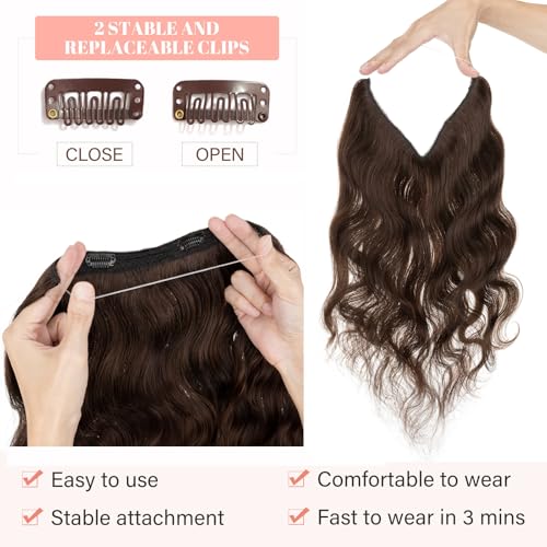 Rich Choices Halo Hair Extensions Real Human Hair Remy Hairs Halo Extension for Women Invisible Wire One Piece Clip in Hairpiece 20 Inch Wavy-#2R Dark Brown