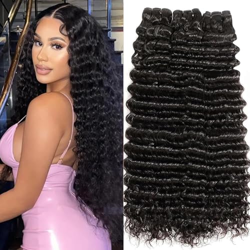 Deep Wave Bundles Human Hair 22 22 22 Inch Curly Human Hair Bundles, 100% Unprocessed 12A Brazilian Virgin Hair with Aligned Scales Wet and Wavy Deep Curly Water Wave Bundles for Black Women