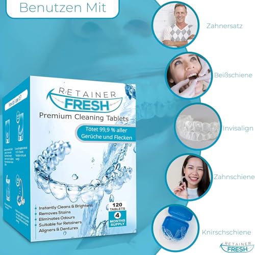 Retainer Cleaner Tablets - 120 Tablets 4 Month Retainer Fresh - Retainer Cleaning Tablets, Mouth Guard Cleaner, Denture Cleaner, Aligner Cleaner, Brite Retainer Tablets