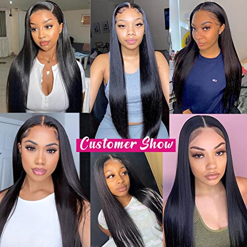13x6 Lace Front Wigs Human Hair Pre Plucked HD Transparent Straight Lace Front Wig Human Hair Bleached Knots 180% Density for Black Women 28inch