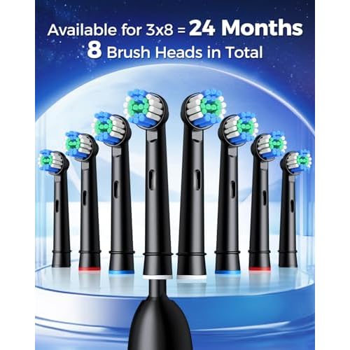Rotating Electric Toothbrush with 8 Brush Heads for Adults and Kids, 3 Modes Rechargeable Power Toothbrush with 2-Minute Smart Timer, 45-Day Battery Life