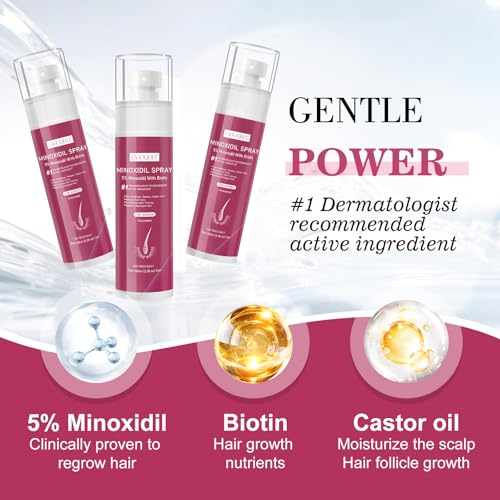 5% Minoxidil for Women Hair Regrowth Spray, hers hair regrowth treatment Infused with Biotin, Extra Strength Treatment to Combat Hair Loss and Thinning, 6 Bottles£¨100 Ml)