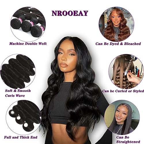 Brazilian Body Wave Bundles Human Hair 3 Bundles Body Wave 24 26 28 Inch 100% Unprocessed Virgin Human Hair Weave Bundles Mixed Length Natural Black Human Hair Extensions