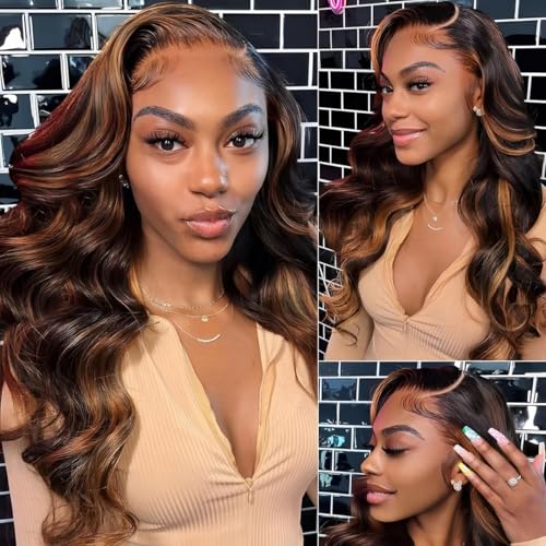 Highlight 13x6 Body Wave Lace Front Wig Human Hair 26 Inch 1B/30 HD Transparent Lace Frontal Wig for Women Ombre Lace Front Wig Pre Plucked with Baby Hair 180% Density