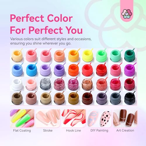 SAVILAND Nail Gel - 36 Colors Liner Set With Art Brushes, Soak Off Pen, Pink Polish for Salon DIY At Home, Beginner-Friendly Manicure Kit