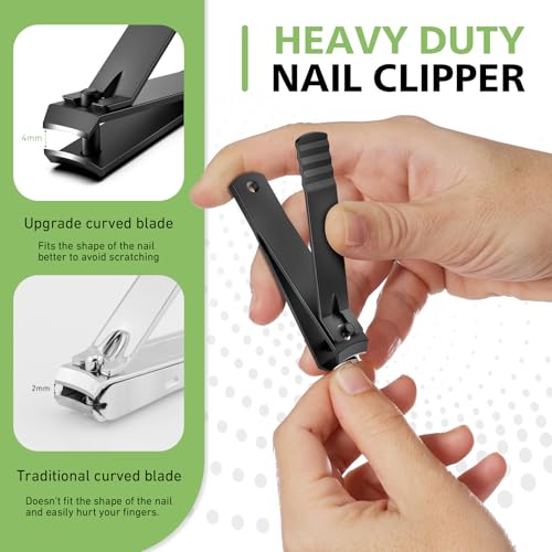 BALUCA Curved Toenail Clipper for Thick Nails, Heavy Duty Stainless Steel Toe Nail Clippers for Seniors, Men & Women, Stainless Steel Nail Cutter for Accurate Trimming and Grooming (All Black)