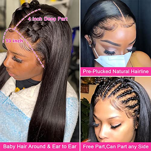 Straight Lace Frontal Human Hair Wigs Pre Plucked Glueless 13x4 HD Lace Front Wigs Human Hair 180% Density Pre Plucked with Baby Hair Bleached