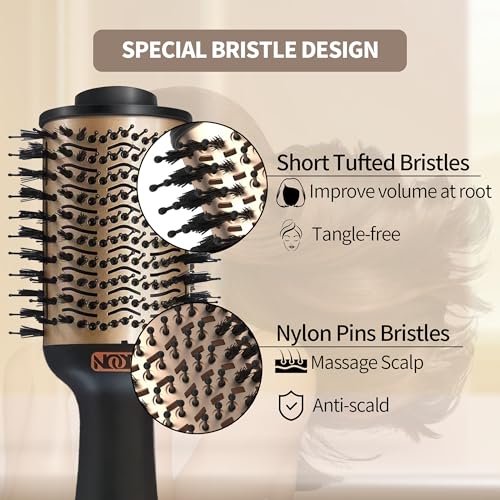 NOOR 4-in-1 Hot Hair Dryer Brush Frizz Control Blowout Hair Dryer Brush Blow Dryer Brush for Drying and Straightening Volumizing Hot Air Styler for All Hairstyles - Frizz-Free Hair in One Easy Step