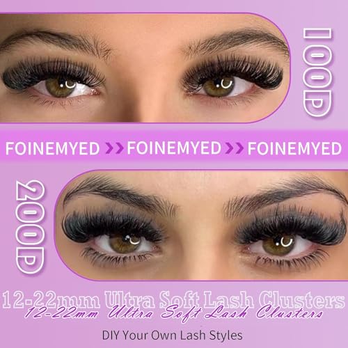 Lash Clusters 100D+200D Thick Volume Eyelash Clusters 12-22mm Long Cluster Lashes Eyelash Extensions Individual Lashes Clusters DIY at Home Eyelashes D Curly Lash Extension by FOINEMYED