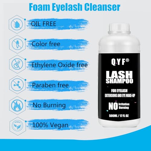 Eyelash Extension Shampoo 500ml Lash Extensions Shampoo Eyelid Foaming Cleanser Paraben & Sulfate Free Non-Irritating for Professional Salon and Home Use