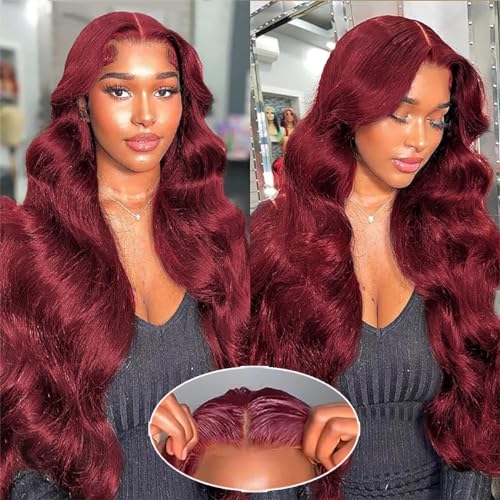 Wear and Go Glueless Burgundy Lace Front Wigs - Pre Plucked, Pre Cut Human Hair, 30 Inch Body Wave, 5x5 Lace Closure, Upgraded No Glue for Black Women