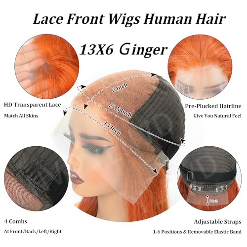 32 Inch Ginger Wig Human Hair 13X6 200% Density Ginger Orange Lace Front Wigs Human Hair 350 Colored Straight HD Transparent Lace Frontal Wigs Pre Plucked With Baby hair